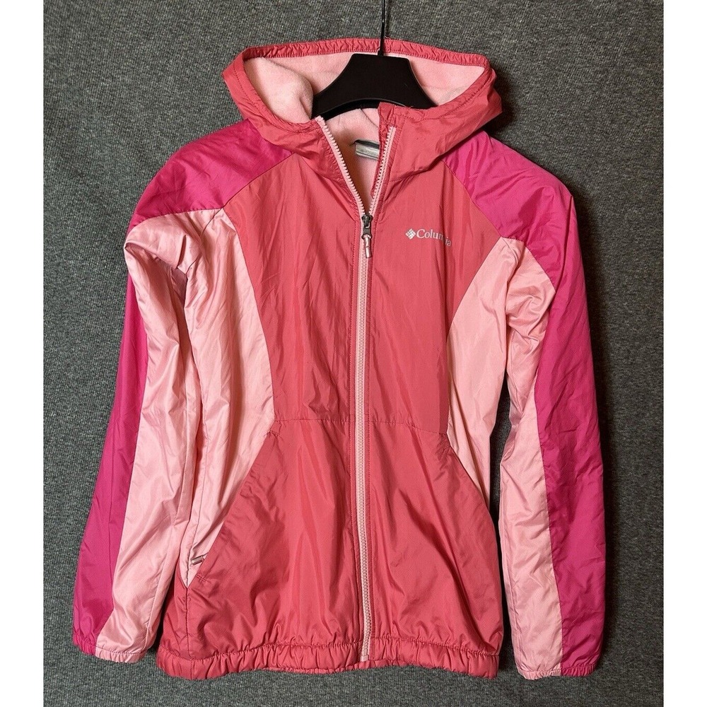 Columbia Jacket Girls 14 /16 Pink Windbreaker Colorblock PFG Vented Lightweight - Picture 1 of 9